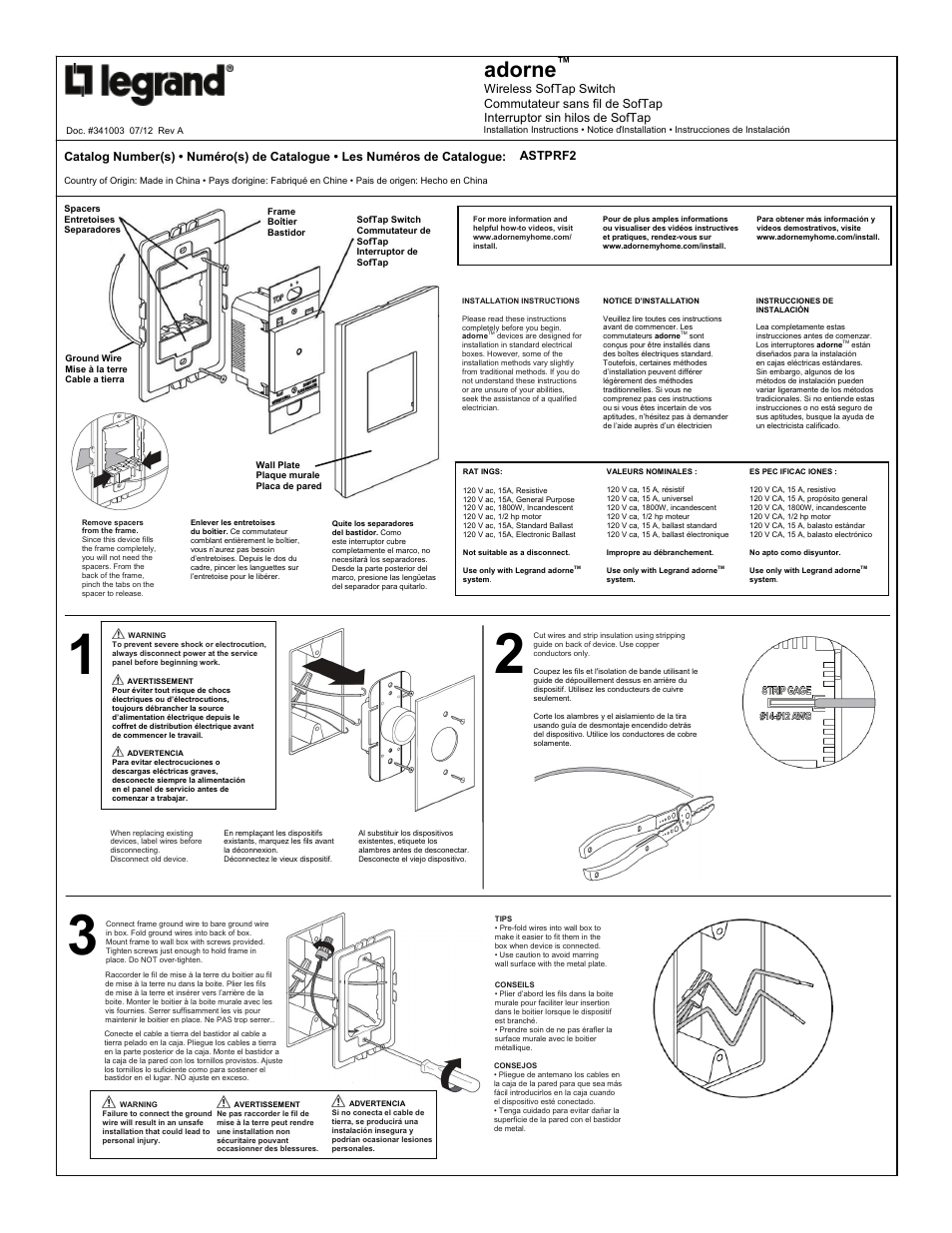 Legrand ASTPRF2 User Manual | 2 pages