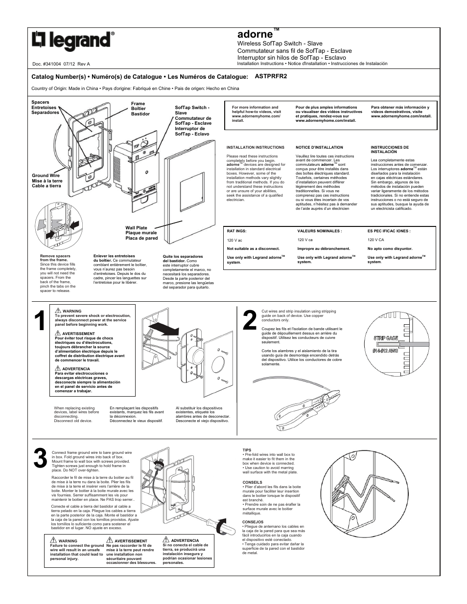 Legrand ASTPRFR2 User Manual | 2 pages