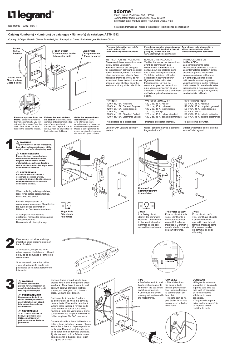 Legrand ASTH1532 User Manual | 2 pages