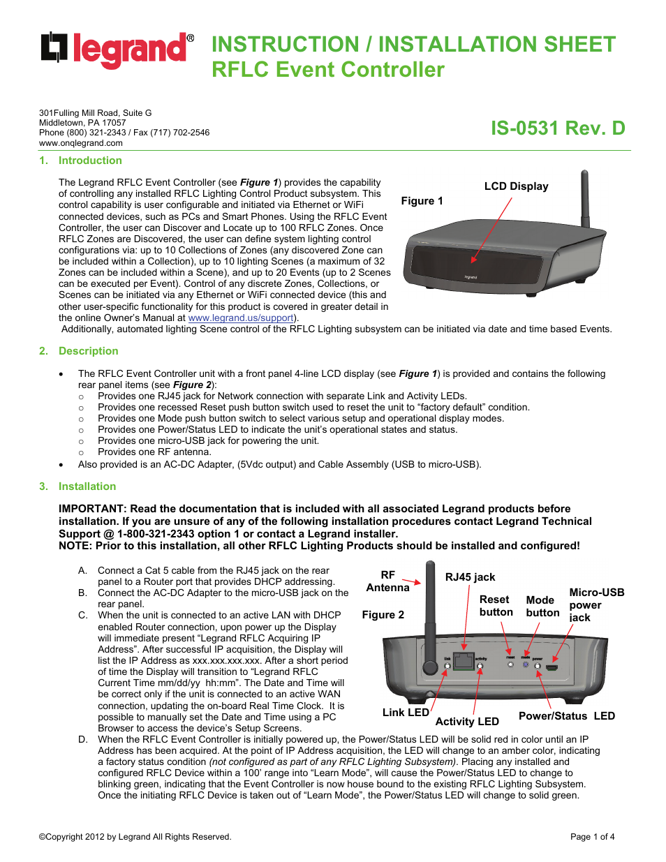 Legrand LC6001 User Manual | 4 pages