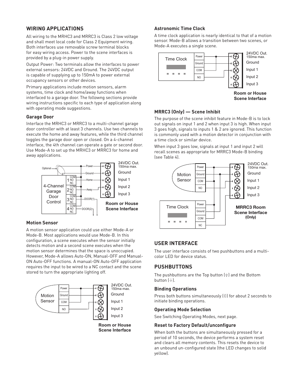 Wiring applications, User interface, Pushbuttons | Legrand MRHC3 User Manual | Page 3 / 5