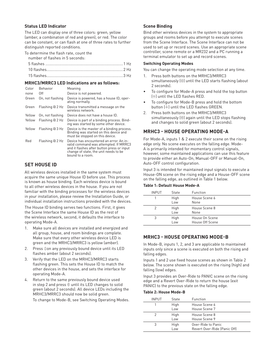 Set house id, Mrhc3 - house operating mode-a, Mrhc3 - house operating mode-b | Legrand MRHC3 User Manual | Page 4 / 5