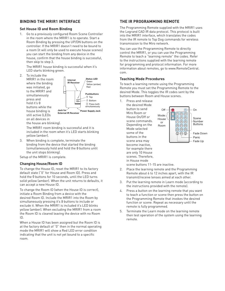 Binding the mrir1 interface, The ir programming remote | Legrand MRIR1 User Manual | Page 3 / 5