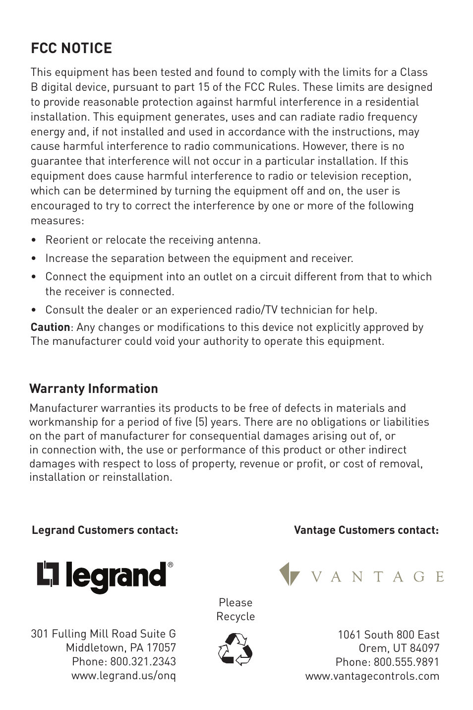 Fcc notice, Is-0527 | Legrand MRR2 User Manual | Page 3 / 9