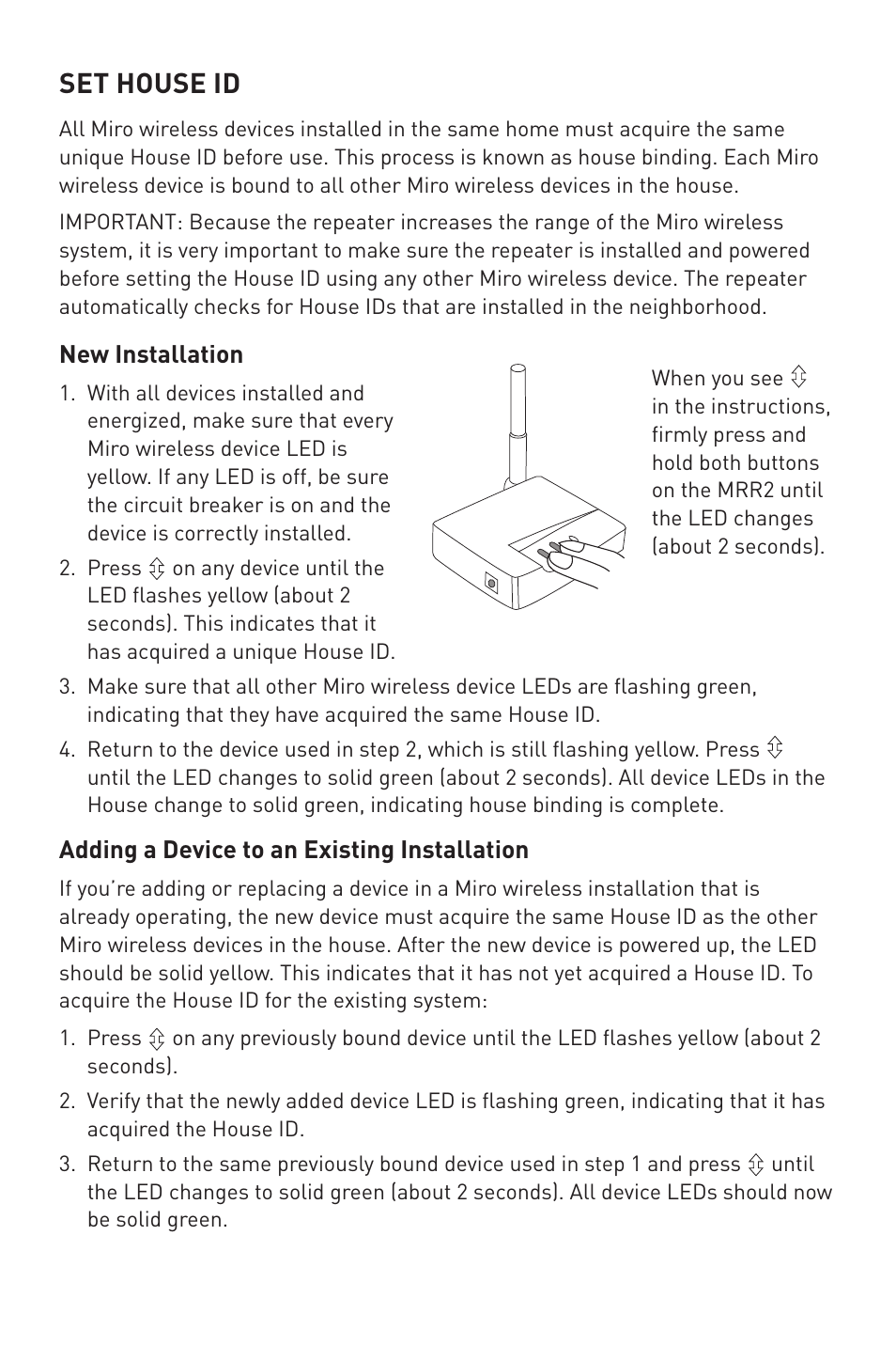 Set house id | Legrand MRR2 User Manual | Page 7 / 9