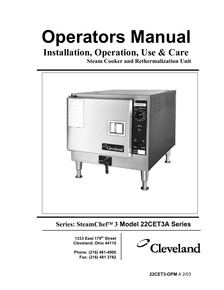 Cleveland Range Steam Cooker and Rethermalization Unit 22CET3A User Manual | 46 pages