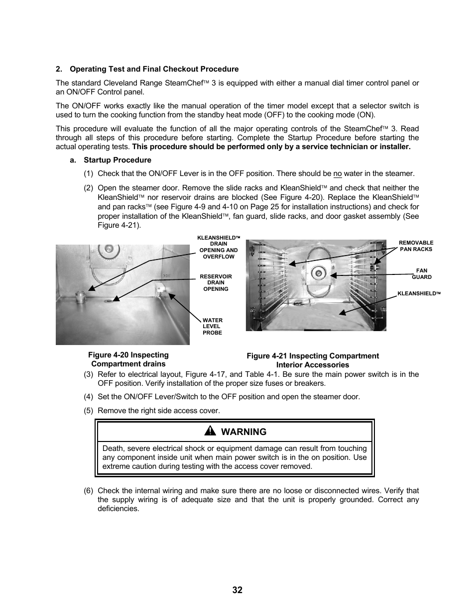 Warning | Cleveland Range Steam Cooker and Rethermalization Unit 22CET3A User Manual | Page 36 / 46