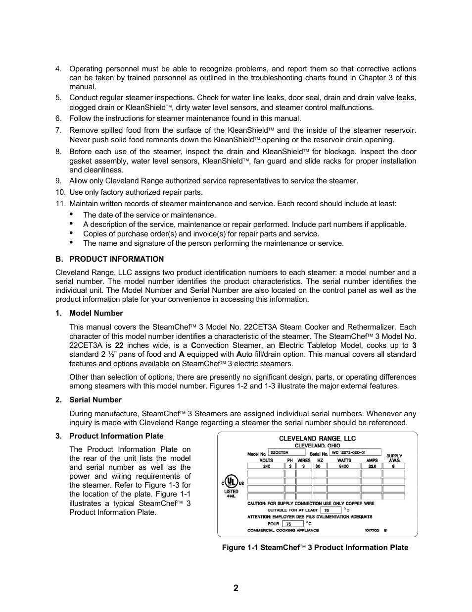 Cleveland Range Steam Cooker and Rethermalization Unit 22CET3A User Manual | Page 6 / 46