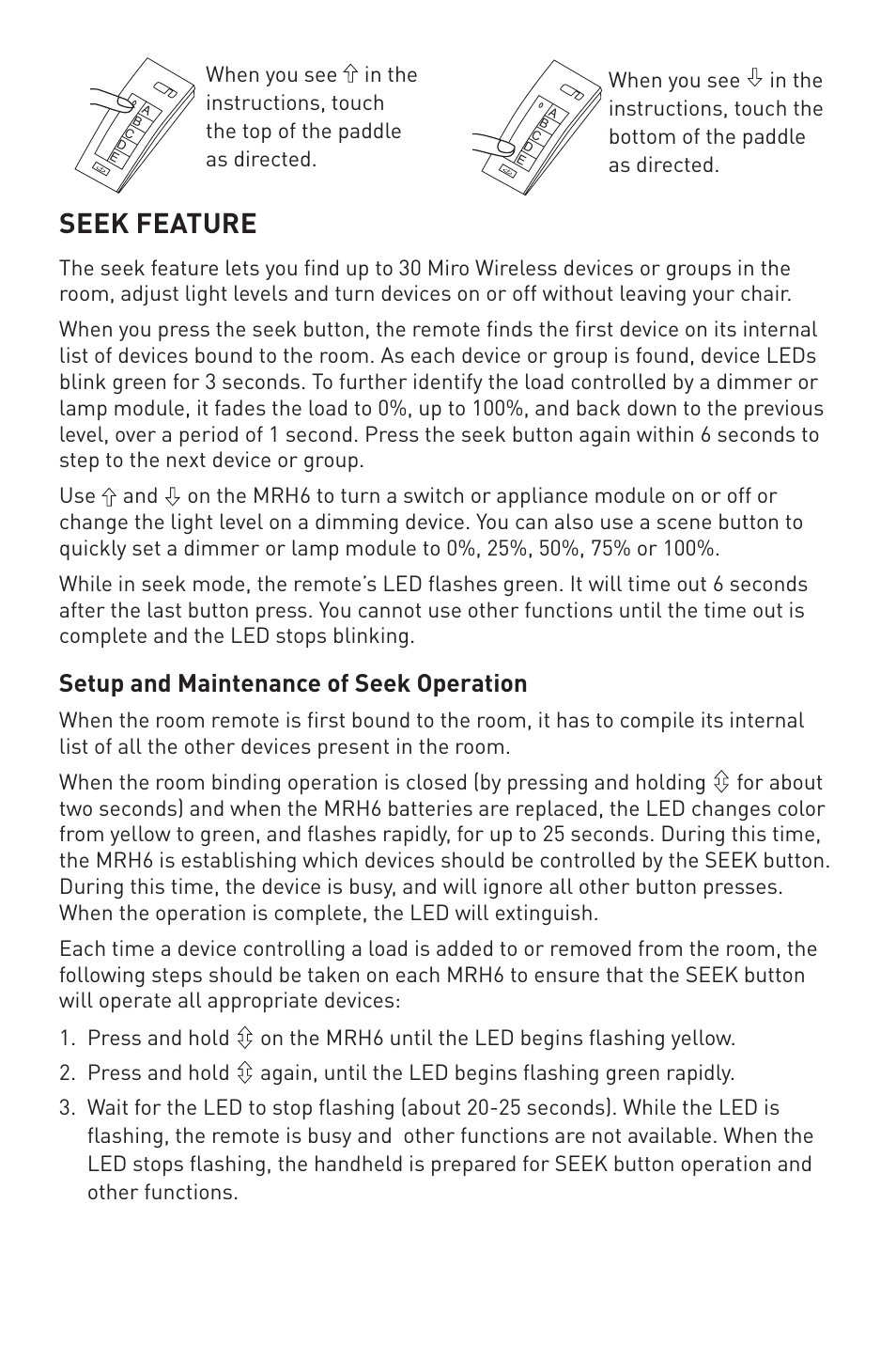 Seek feature, Setup and maintenance of seek operation | Legrand MRH6 User Manual | Page 10 / 11