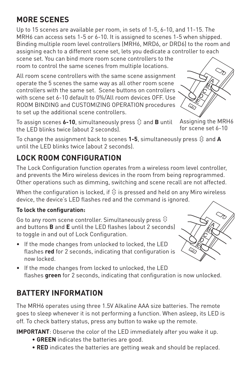 More scenes, Lock room configuration, Battery information | Legrand MRH6 User Manual | Page 2 / 11