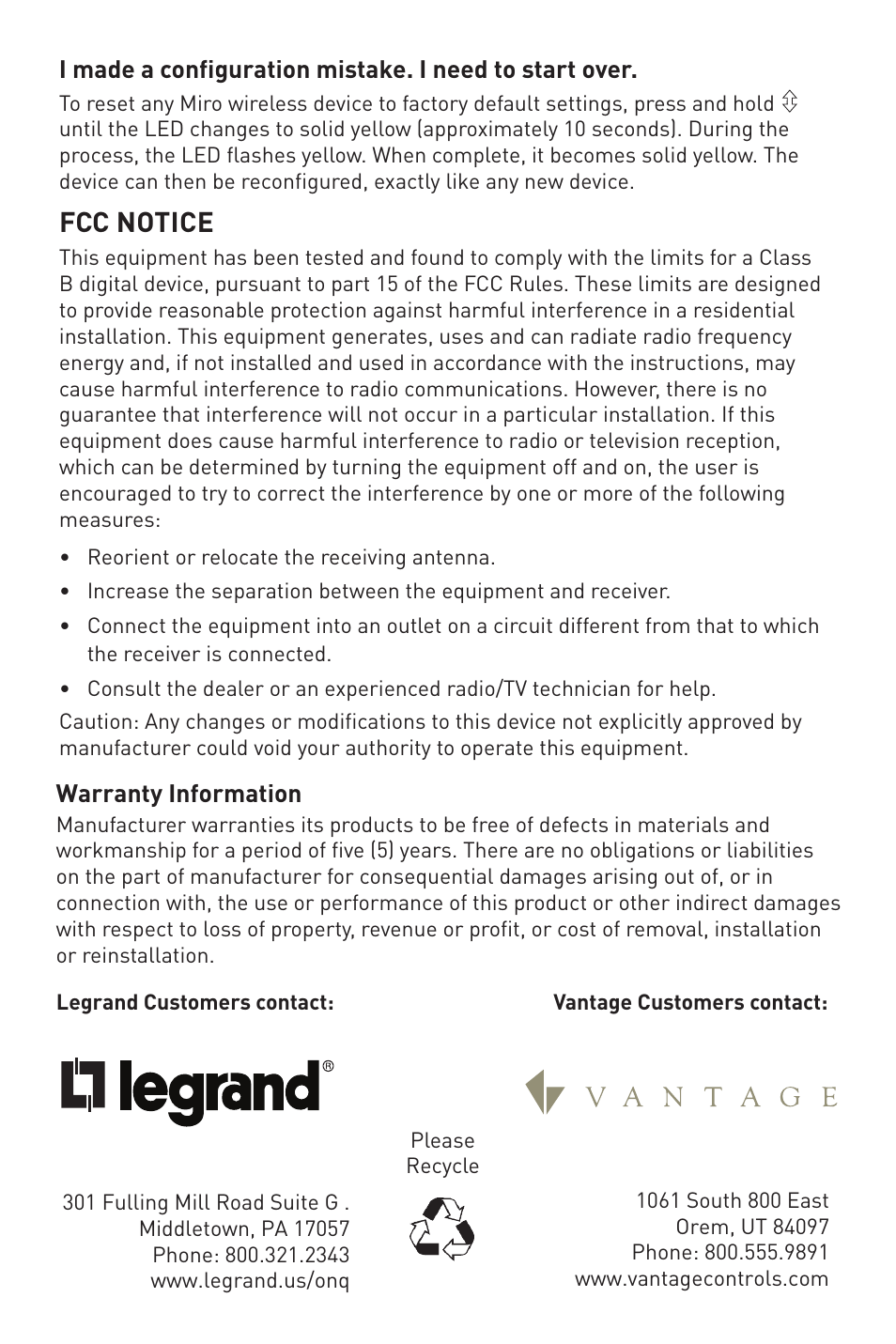 Fcc notice, Is-0522 | Legrand MRH6 User Manual | Page 4 / 11