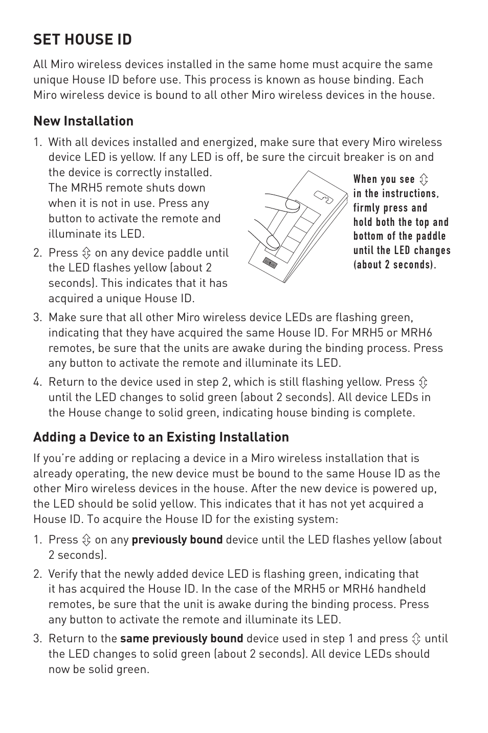 Set house id | Legrand MRH5 User Manual | Page 3 / 11