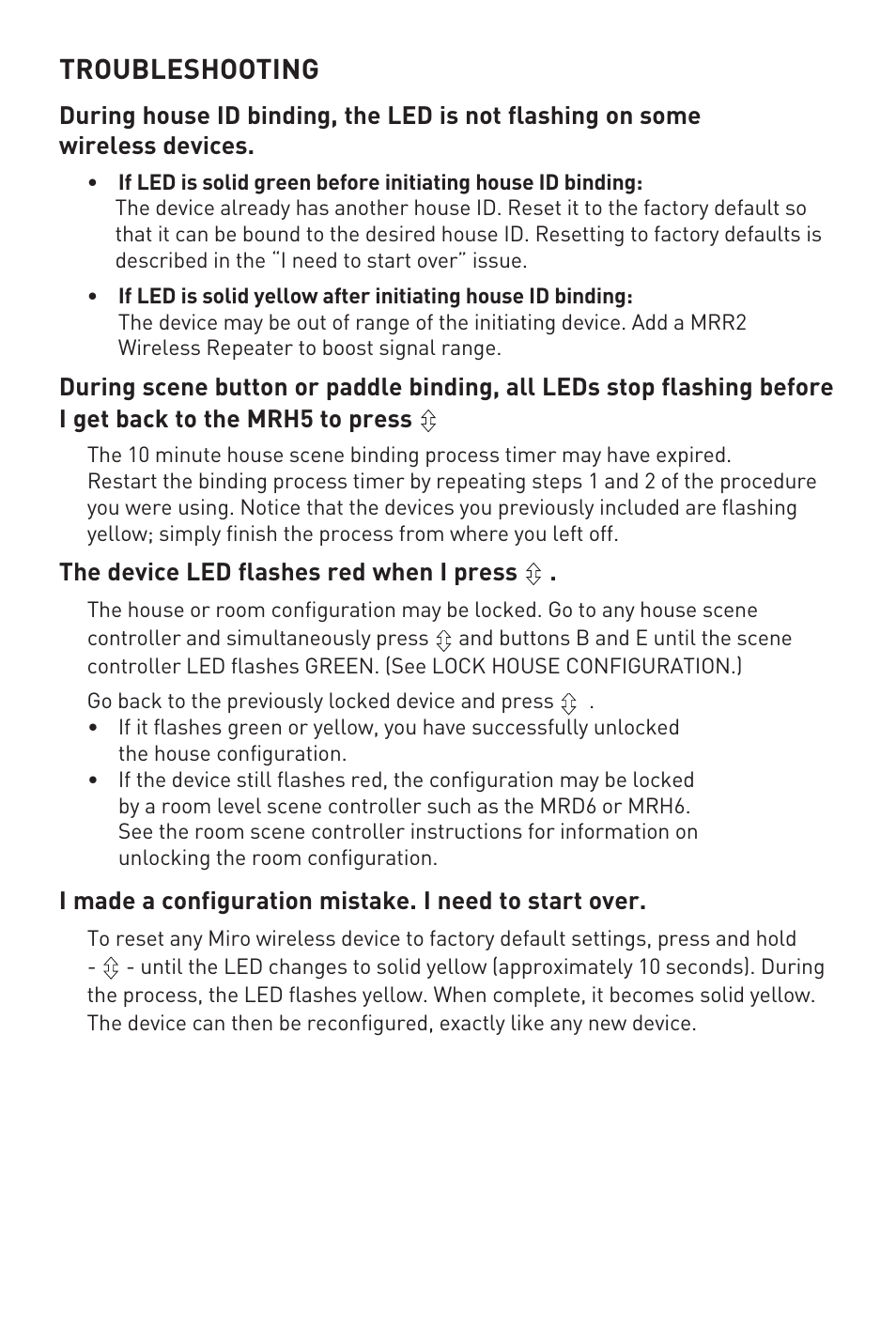 Troubleshooting | Legrand MRH5 User Manual | Page 9 / 11