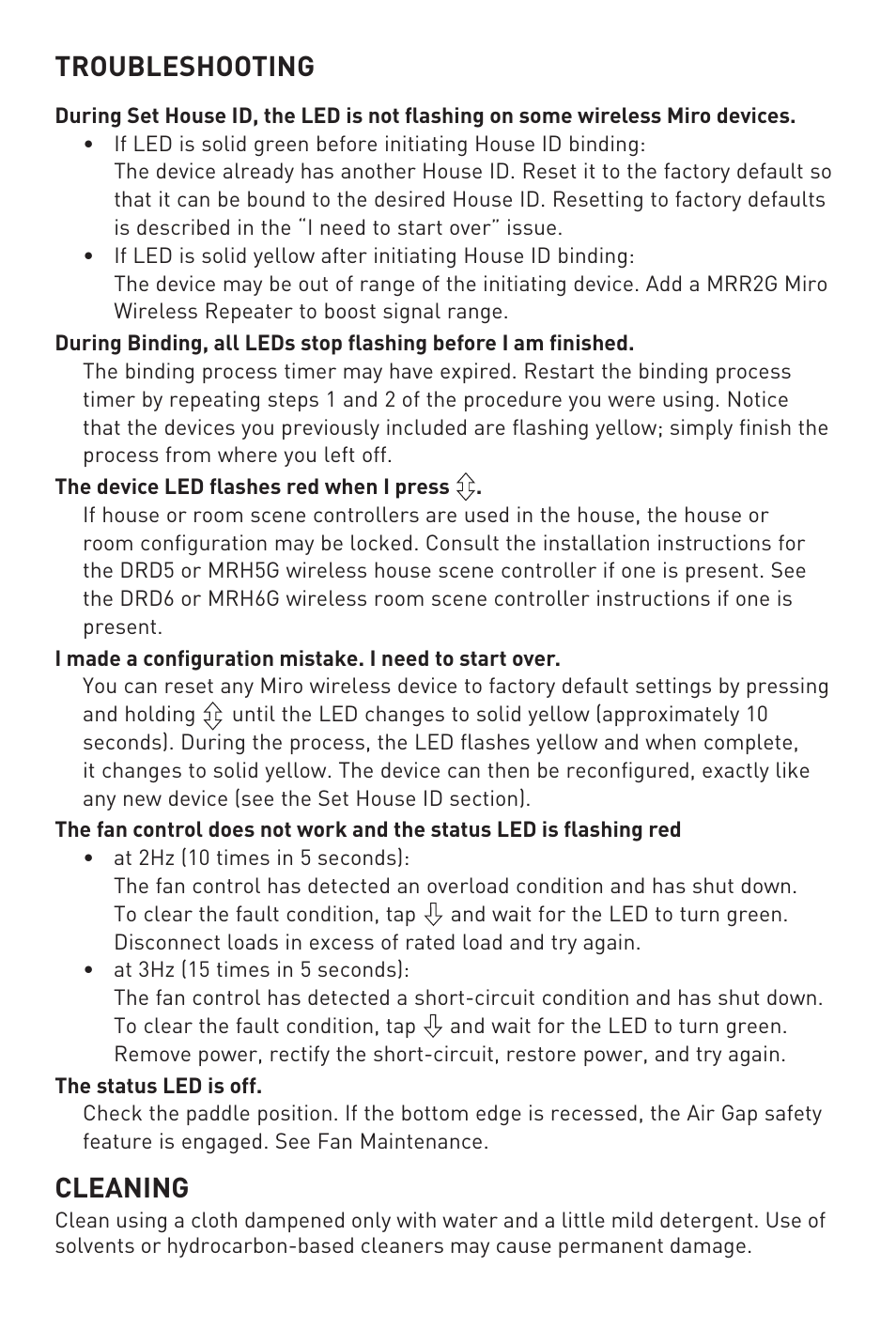 Troubleshooting, Cleaning | Legrand DRD9 User Manual | Page 2 / 9