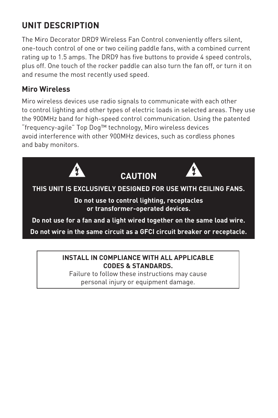 Unit description, Caution | Legrand DRD9 User Manual | Page 5 / 9