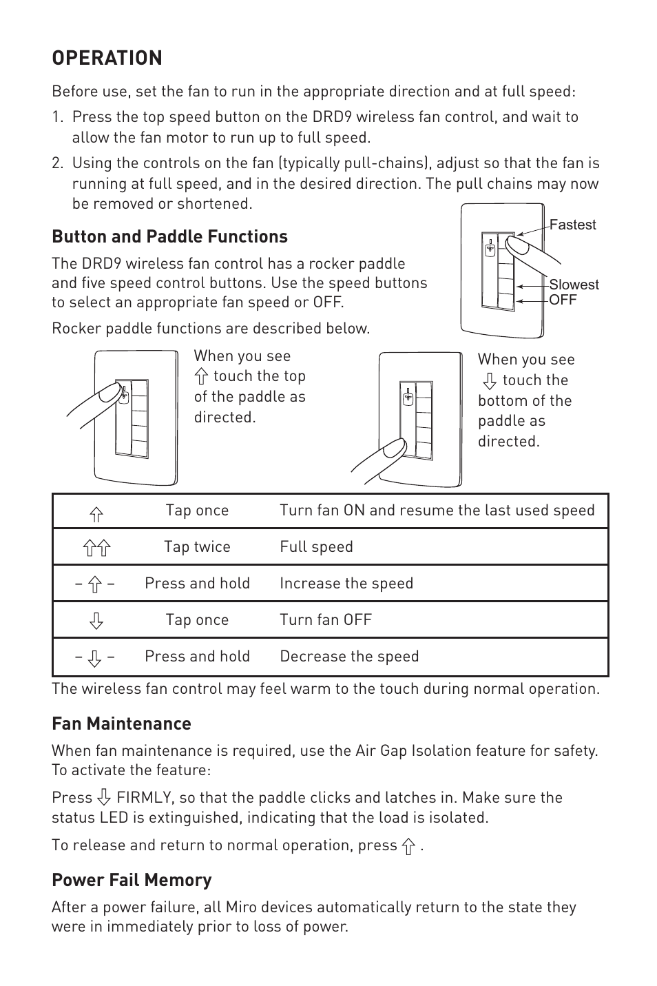 Operation | Legrand DRD9 User Manual | Page 8 / 9