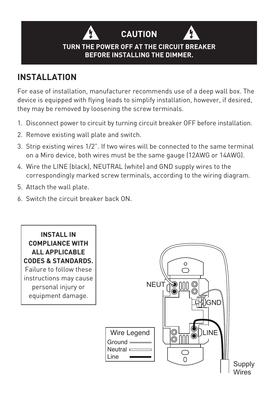 Caution, Installation | Legrand DRD6 v2 User Manual | Page 7 / 11