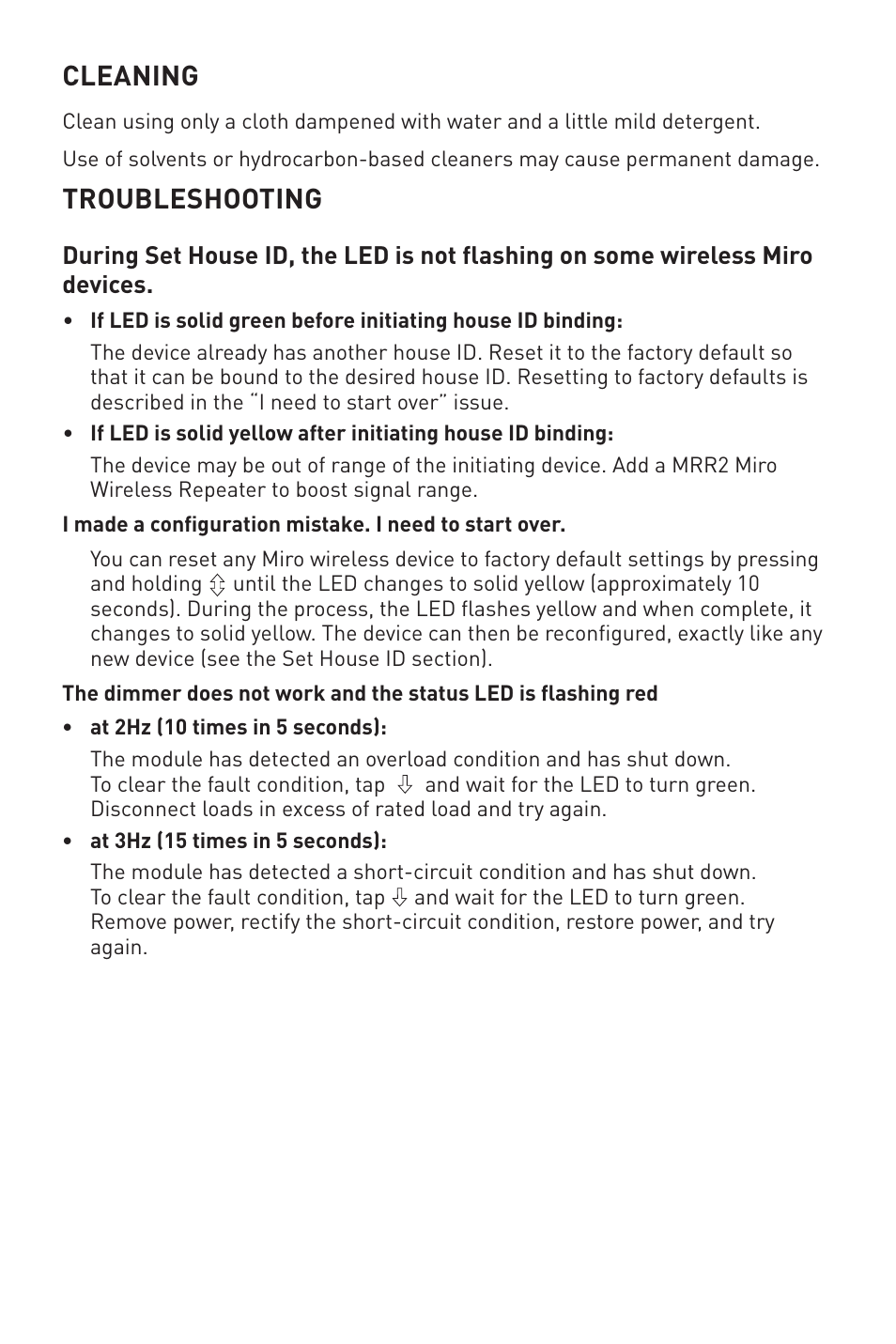 Cleaning, Troubleshooting | Legrand MRP6 User Manual | Page 2 / 9