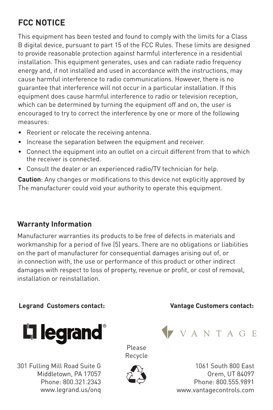 Fcc notice, Is-0513 | Legrand MRP6 User Manual | Page 3 / 9