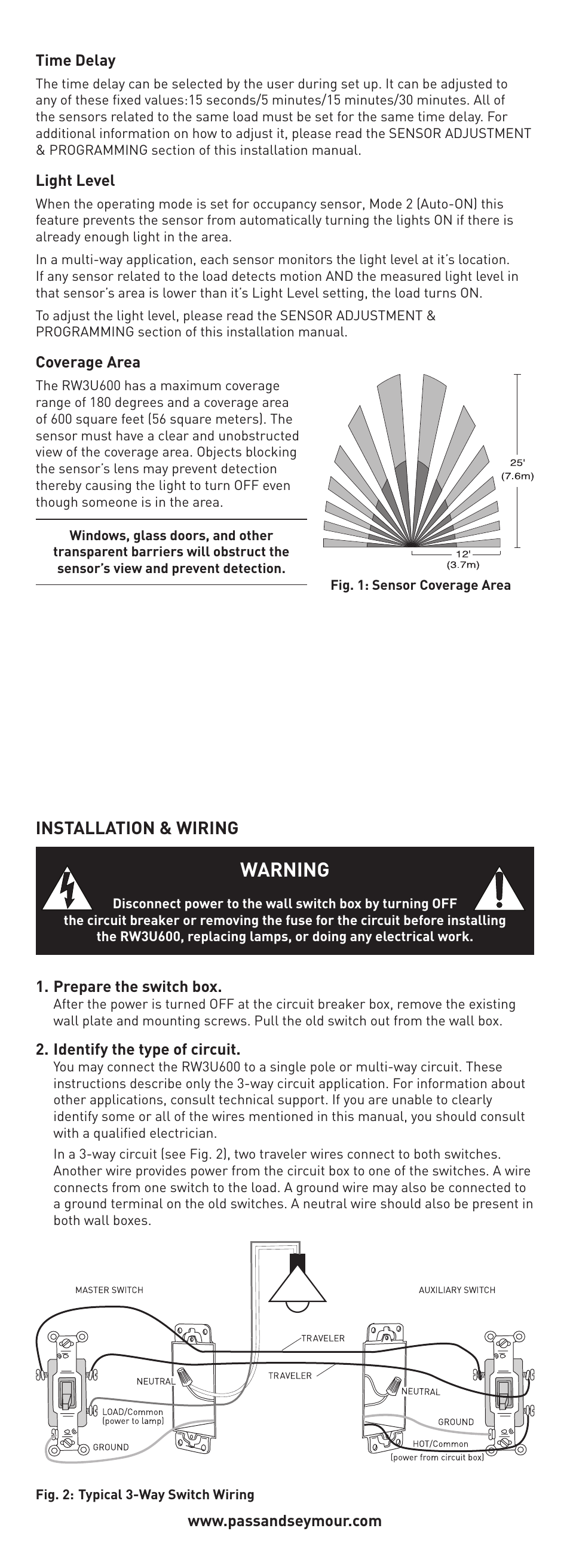 Warning, Installation & wiring | Legrand RW3U600 User Manual | Page 2 / 6