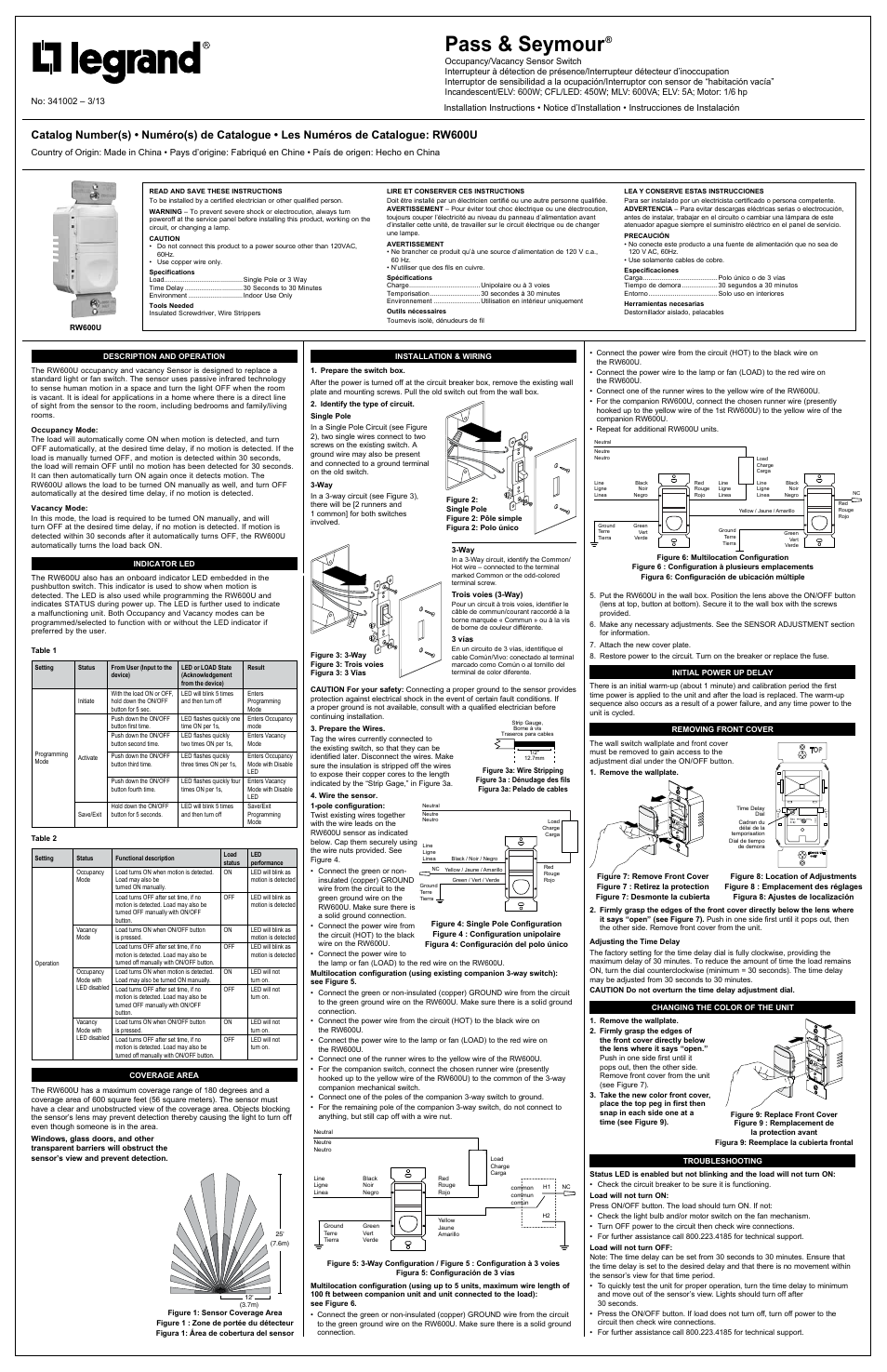 Legrand RW600U User Manual | 2 pages