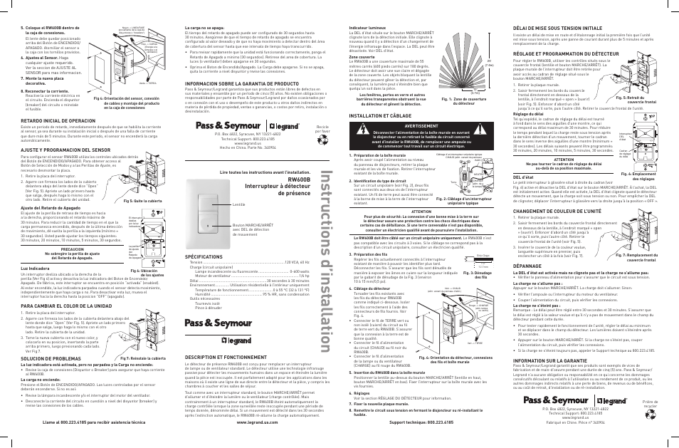 Rw600b interrupteur à détecteur de présence | Legrand RW600B User Manual | Page 2 / 2