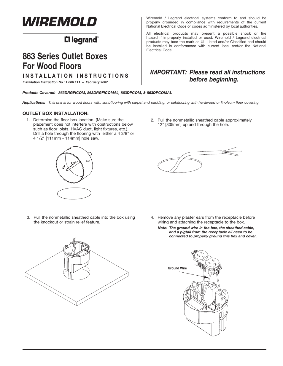 Legrand 863 Series Outlet Boxes User Manual | 2 pages