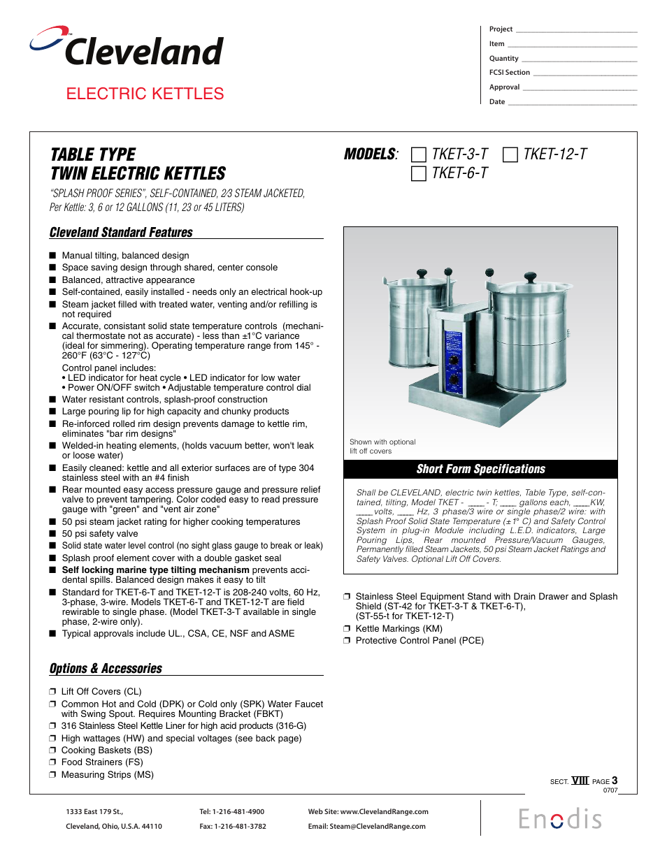Cleveland Range TKET-12-T User Manual | 2 pages