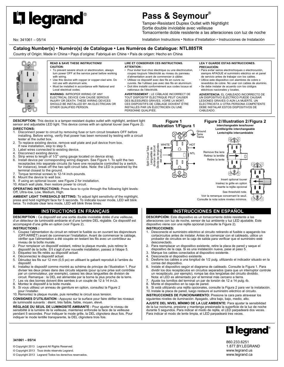 Legrand NTL885TR User Manual | 1 page