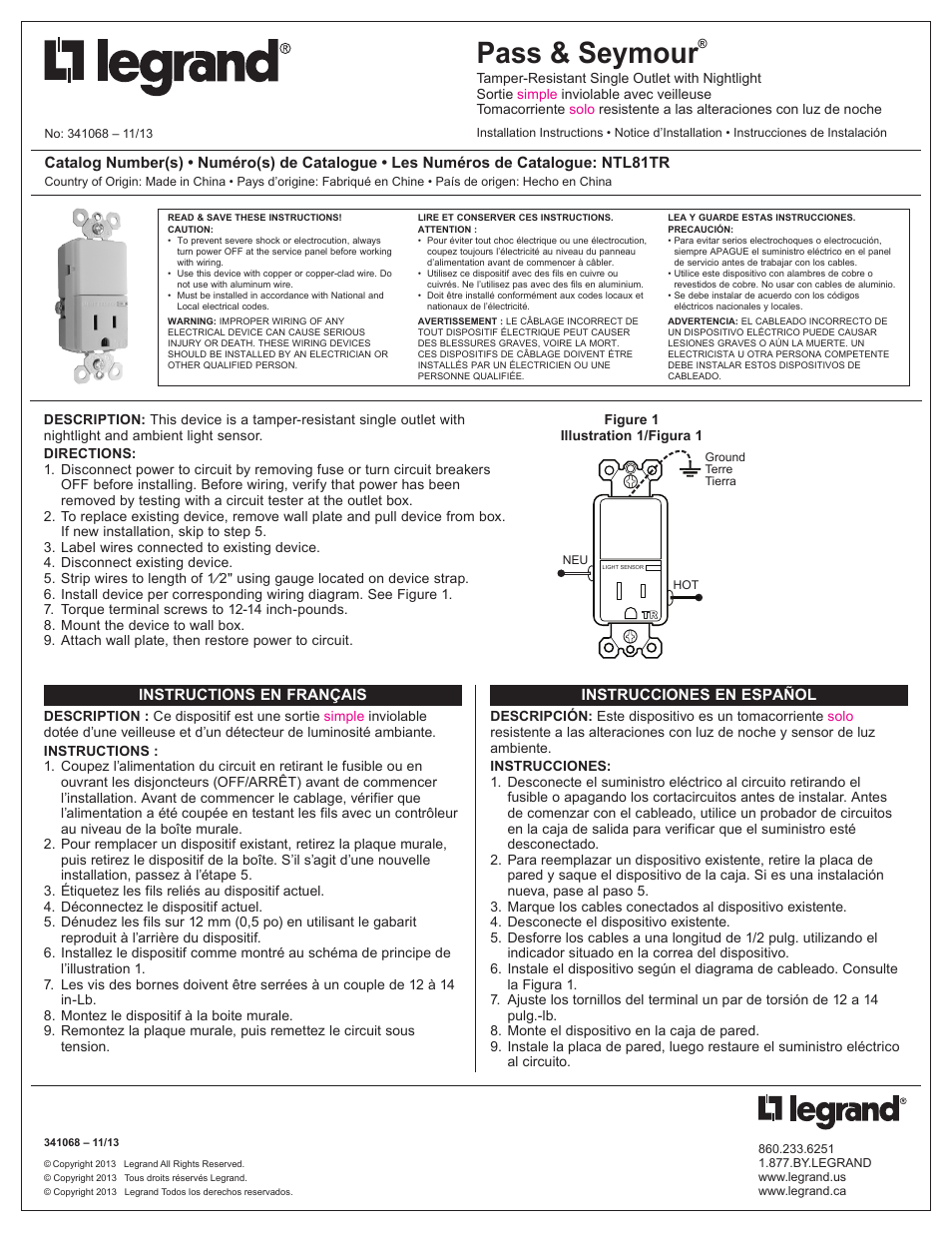 Legrand NTL81TR User Manual | 1 page