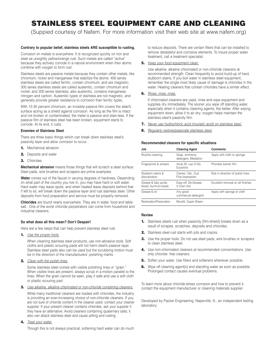 Stainless steel equipment care and cleaning | Cleveland Range HA-MKGL-80 User Manual | Page 11 / 47