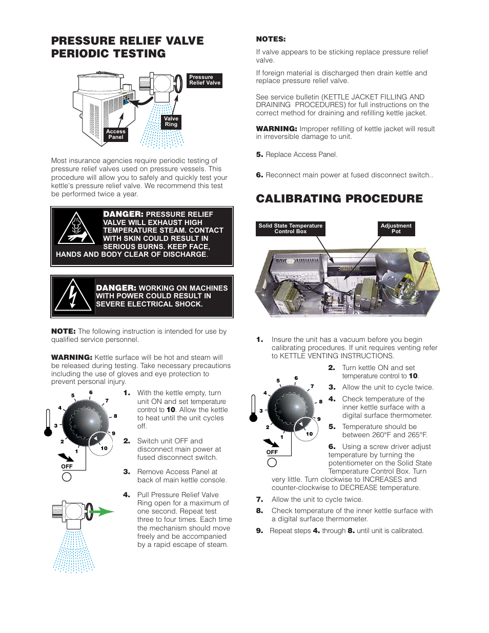 Pressure relief valve periodic testing, Calibrating procedure | Cleveland Range HA-MKGL-80 User Manual | Page 38 / 47