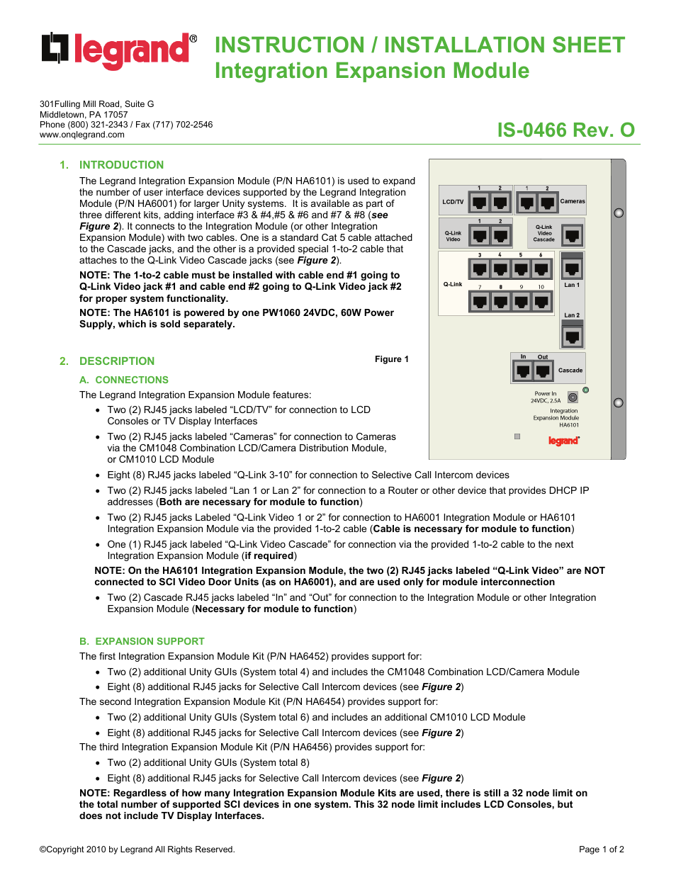 Legrand HA6101 User Manual | 2 pages