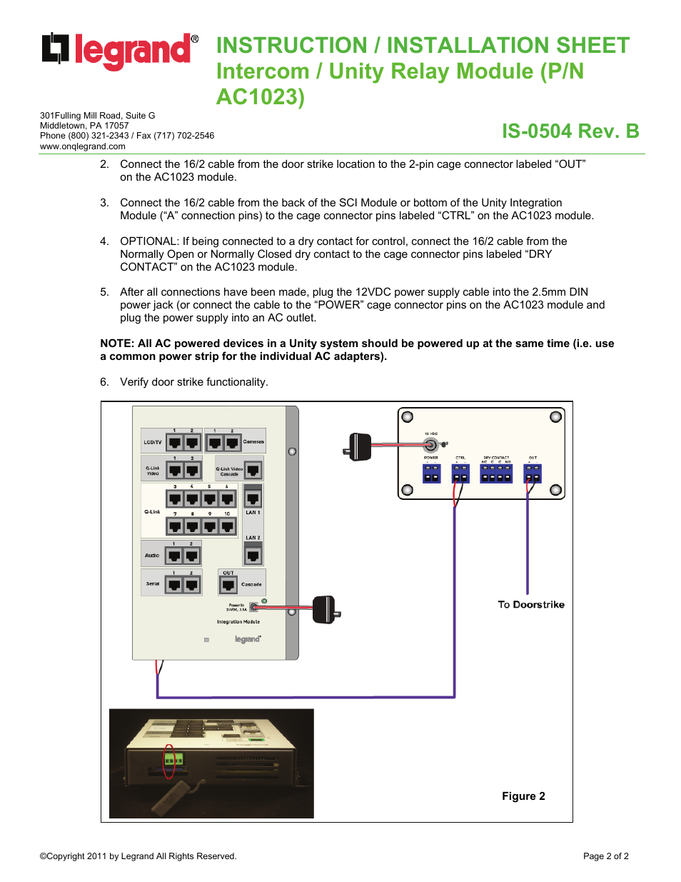 Is-0504 rev. b | Legrand AC1023 User Manual | Page 2 / 2