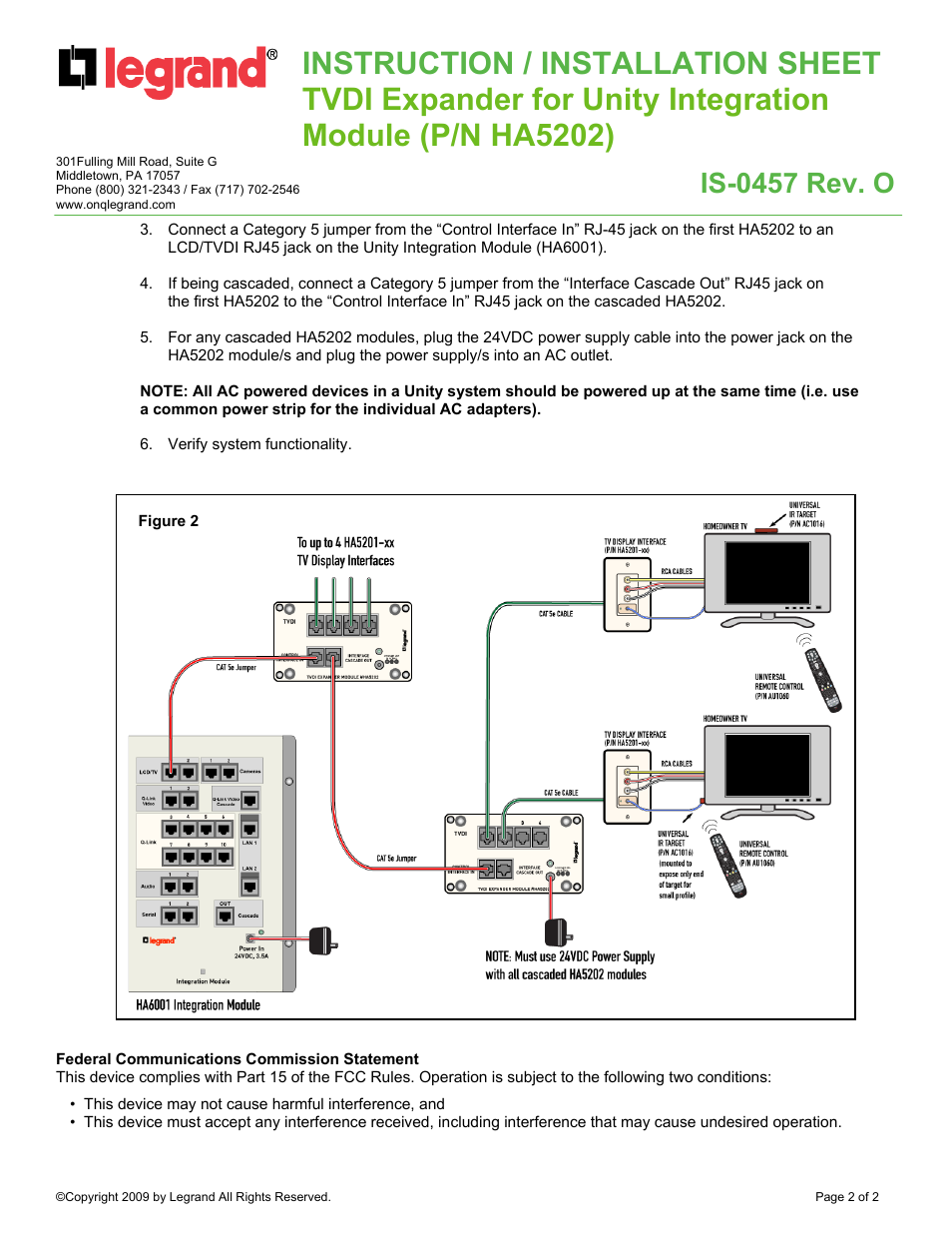 Is-0457 rev. o | Legrand HA5202 User Manual | Page 2 / 2