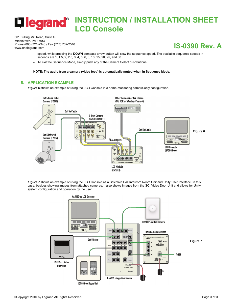 Instruction / installation sheet lcd console, Is-0390 rev. a | Legrand HA5000-xx User Manual | Page 3 / 3