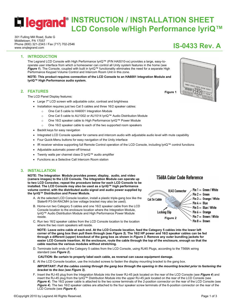 Legrand IS-0433 User Manual | 3 pages