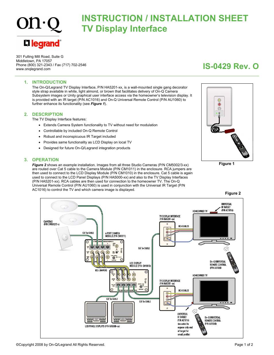 Legrand HA5201-WH User Manual | 2 pages