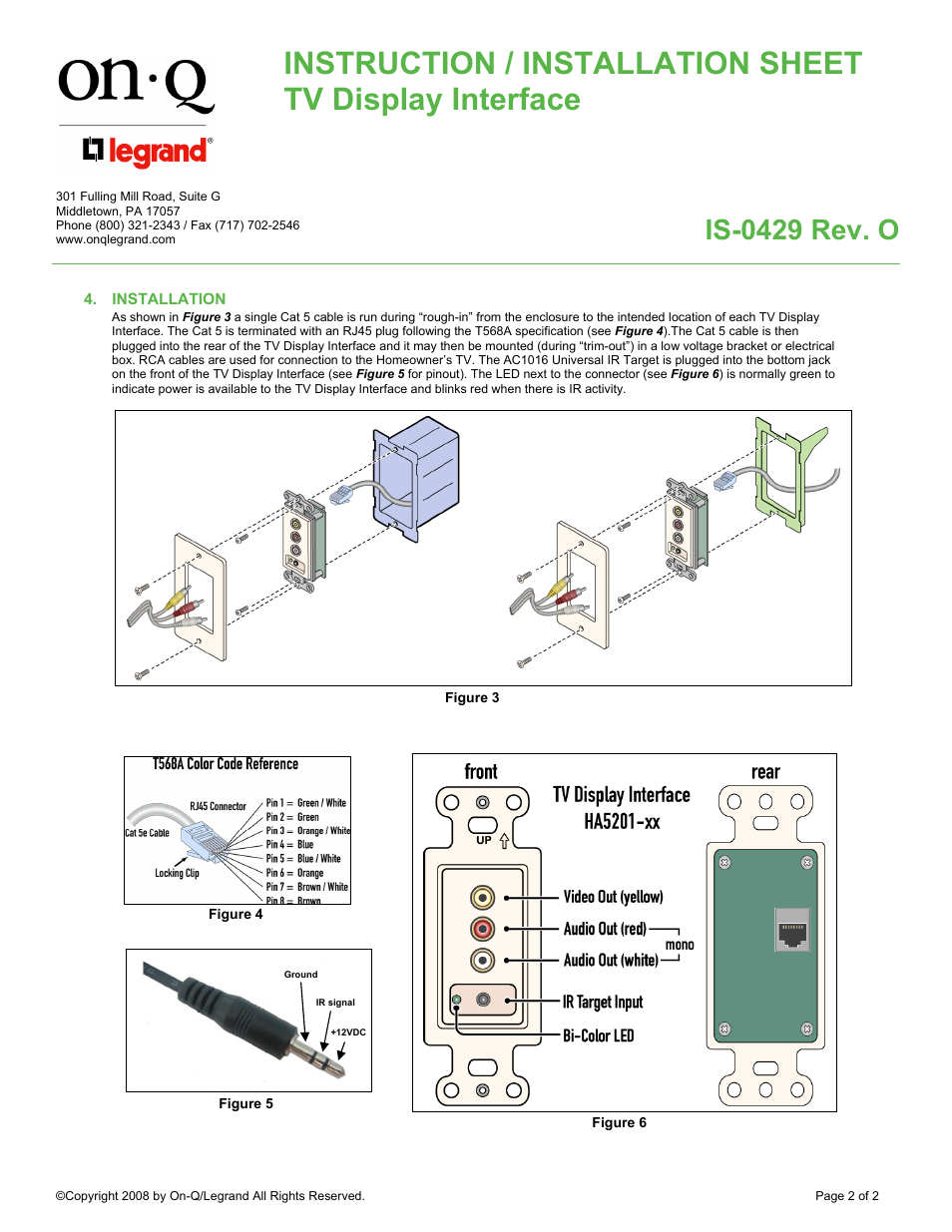 Is-0429 rev. o | Legrand HA5201-WH User Manual | Page 2 / 2