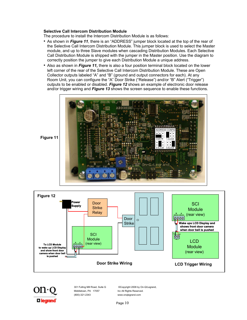 Sci module, Lcd module, Figure 11 | Rear view), Door strike door strike relay sci module | Legrand IC5400 User Manual | Page 14 / 26