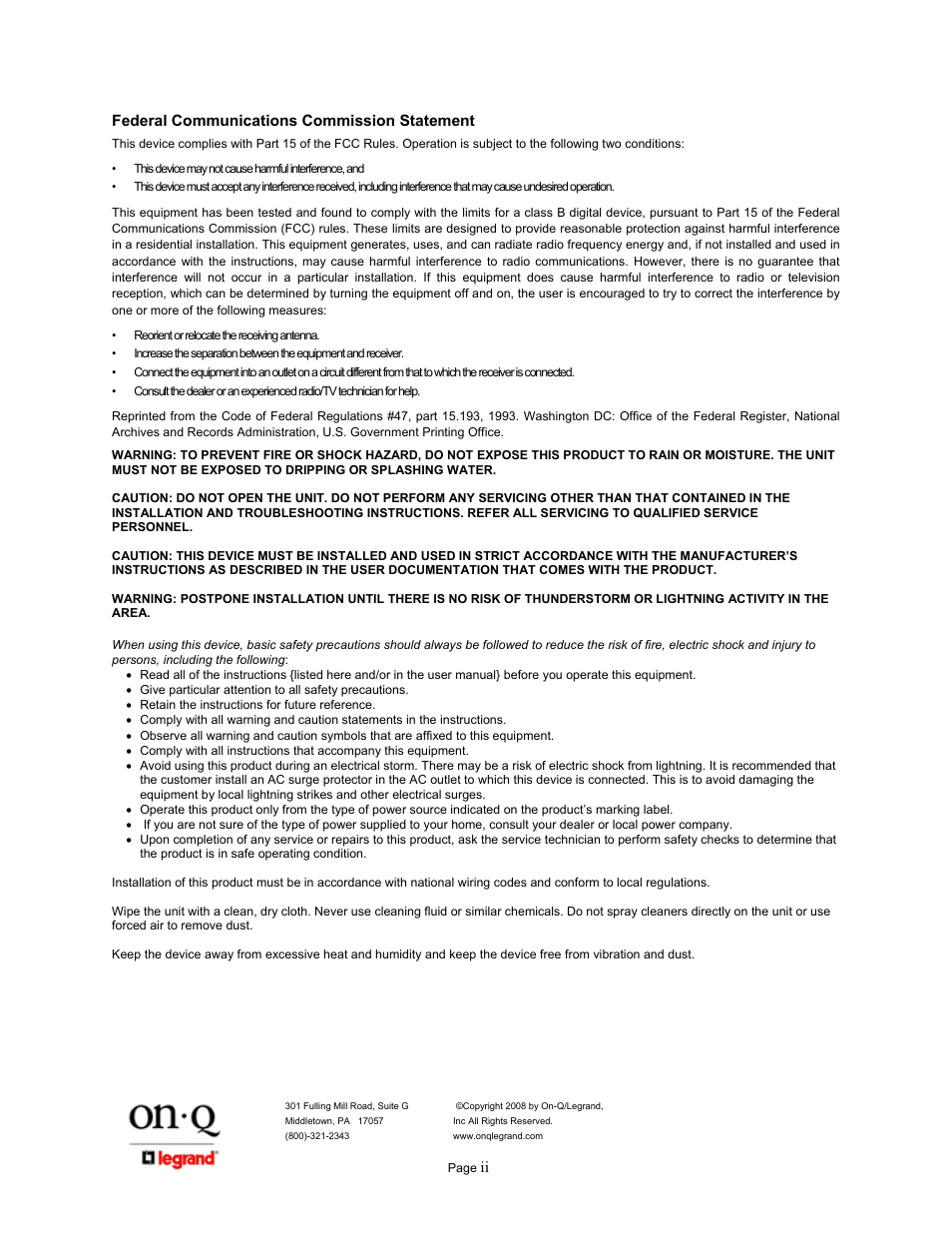 Legrand IC5400 User Manual | Page 2 / 26