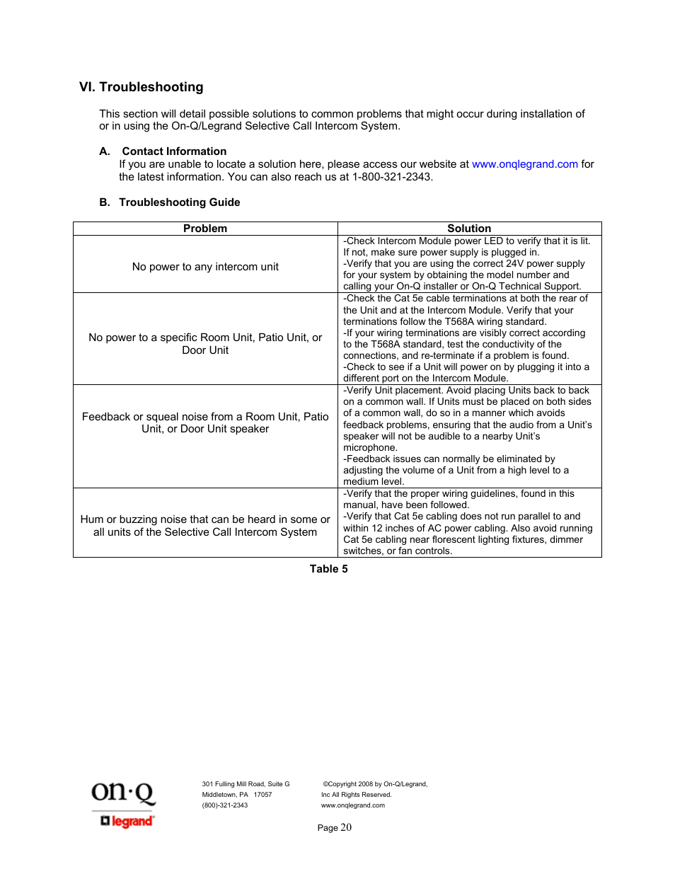 Vi. troubleshooting | Legrand IC5400 User Manual | Page 24 / 26