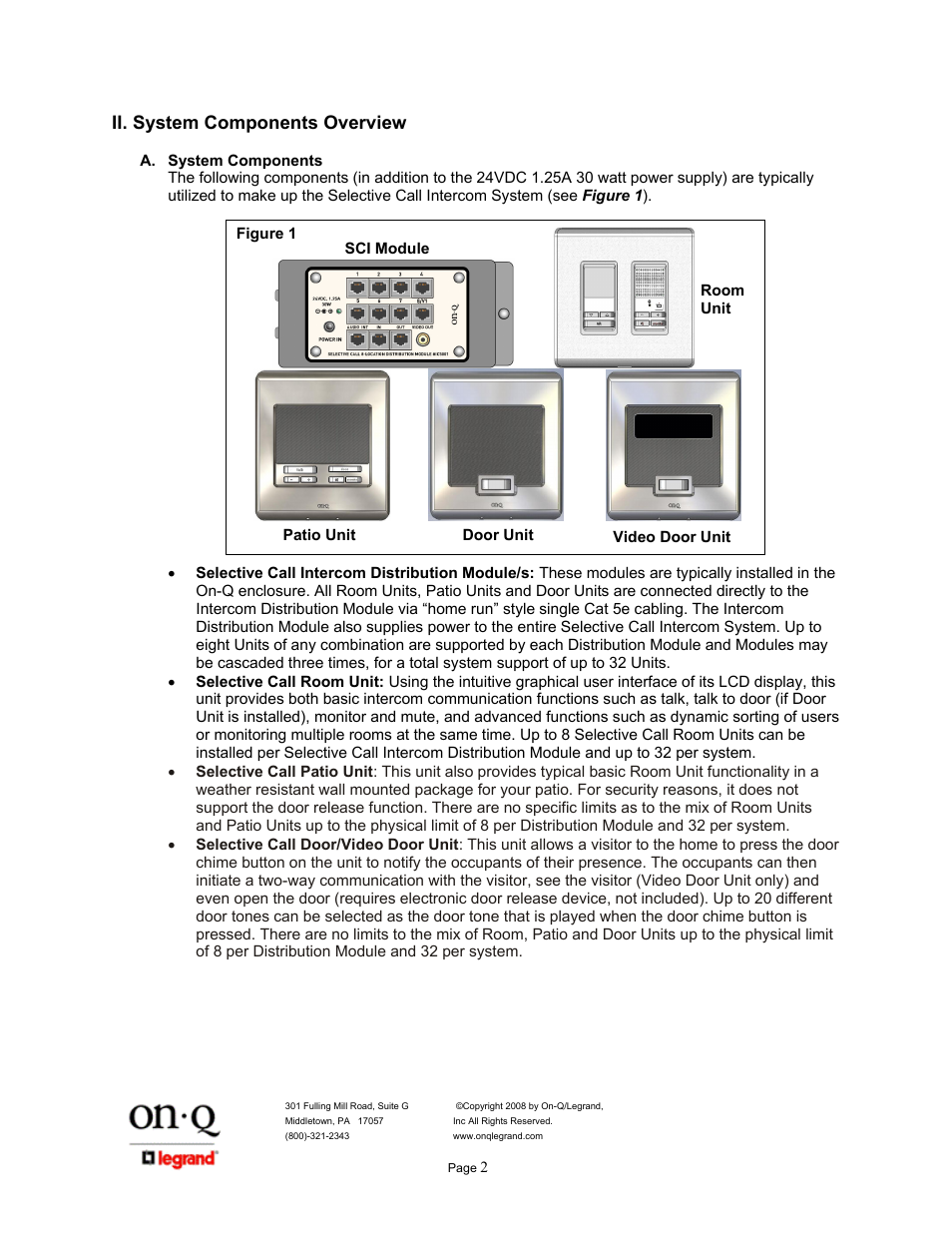 Ii. system components overview | Legrand IC5400 User Manual | Page 6 / 26