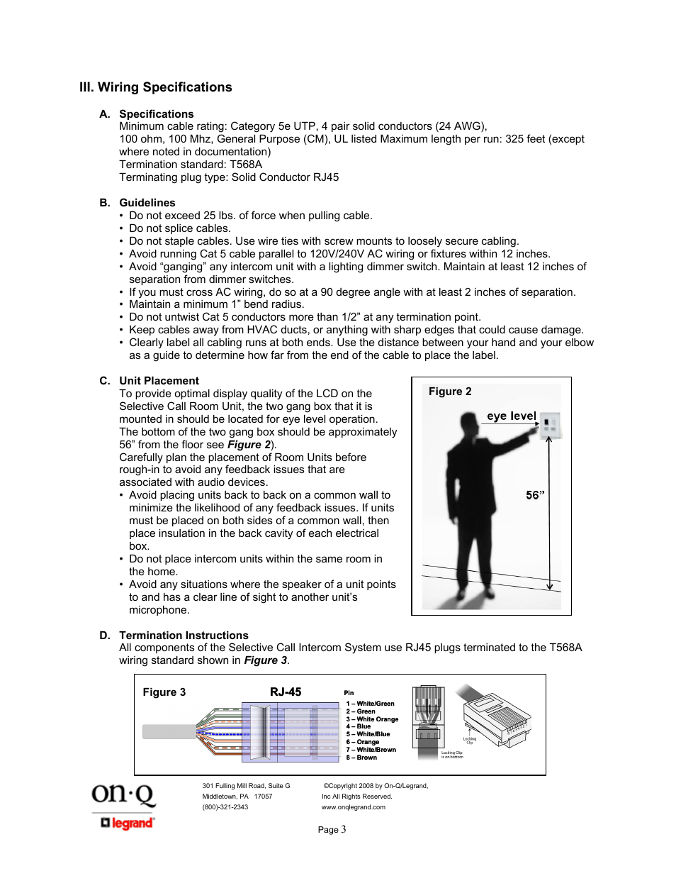 Iii. wiring specifications | Legrand IC5400 User Manual | Page 7 / 26