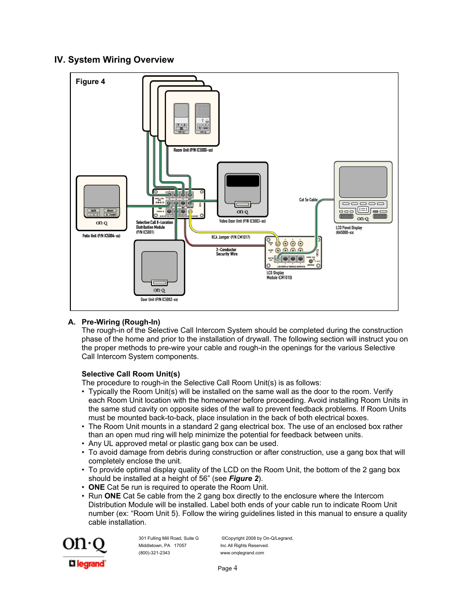 Iv. system wiring overview | Legrand IC5400 User Manual | Page 8 / 26