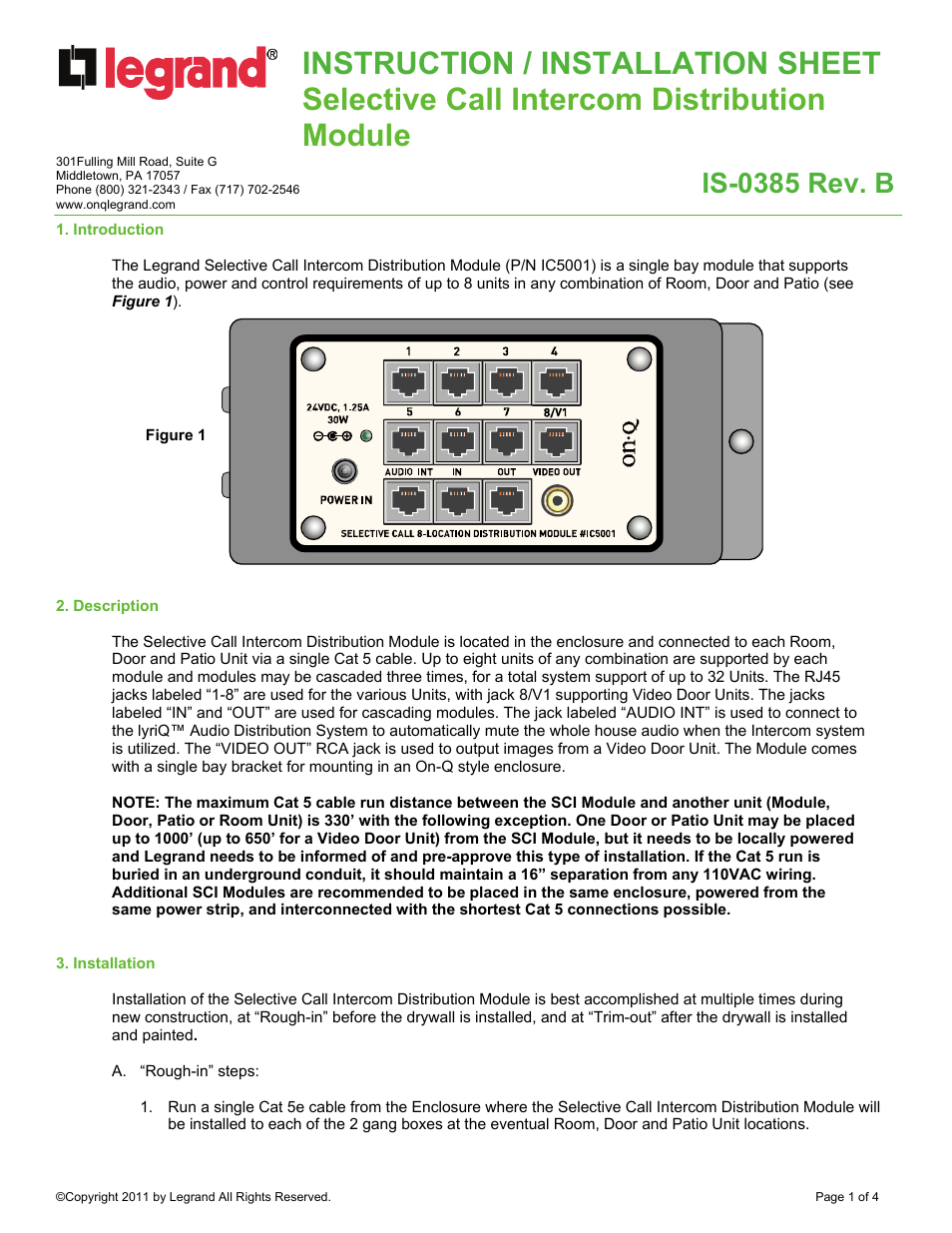 Legrand IC5001 User Manual | 4 pages