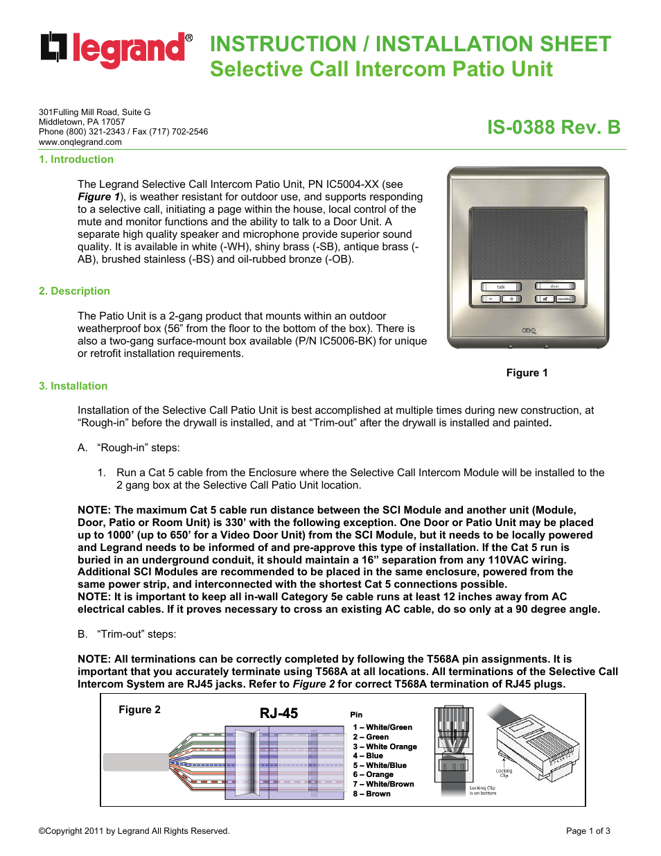 Legrand IC5004-xx User Manual | 3 pages