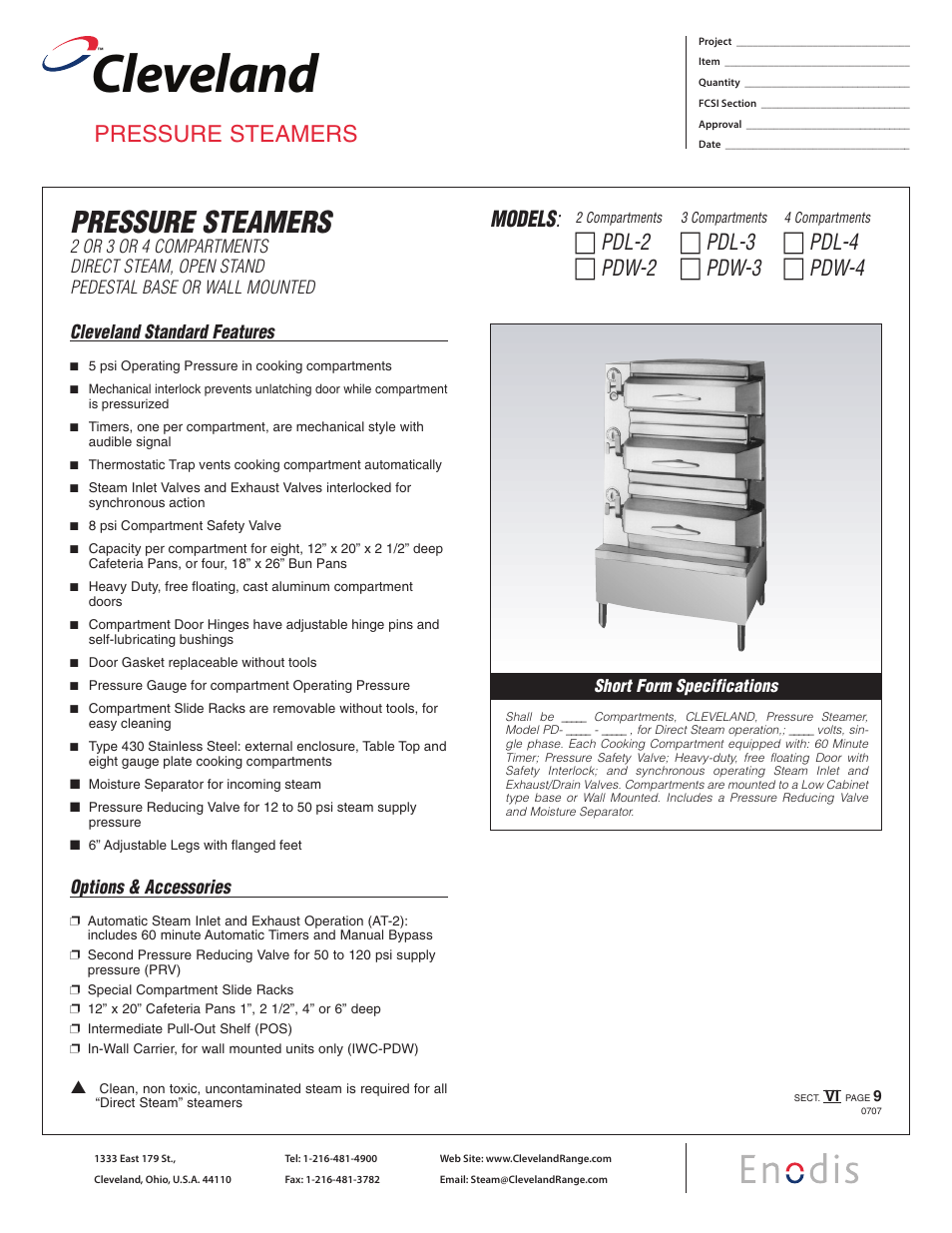 Cleveland Range Enodis PDW-4 User Manual | 2 pages