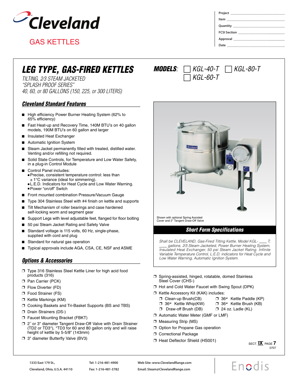 Cleveland Range KGL-40-T User Manual | 2 pages