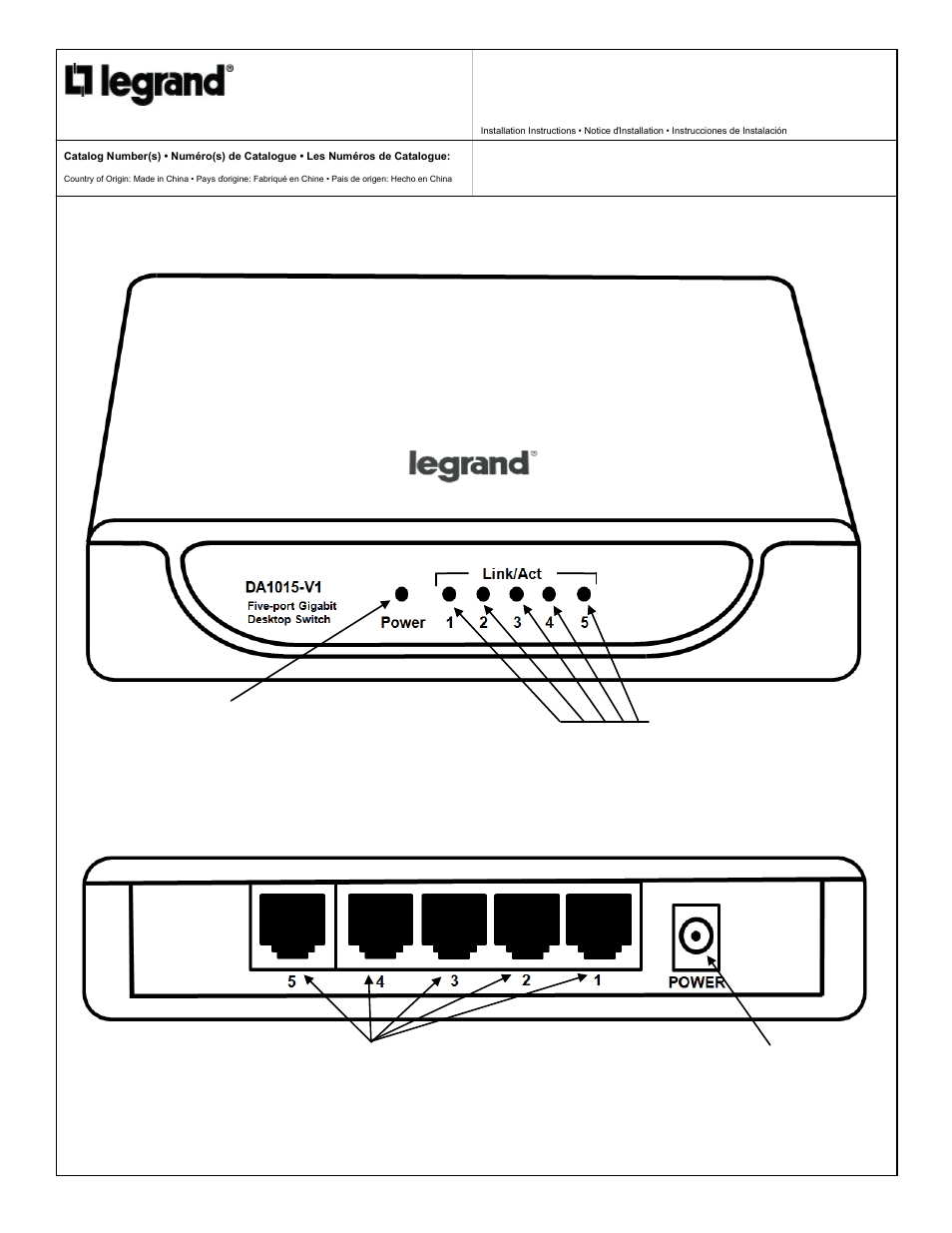 Legrand DA1015-V1 User Manual | 2 pages